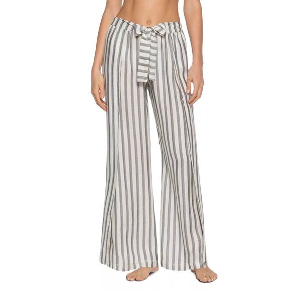 BECCA Other - BECCA Virtue blue white stripe open side slit legs tie closure waist long pants